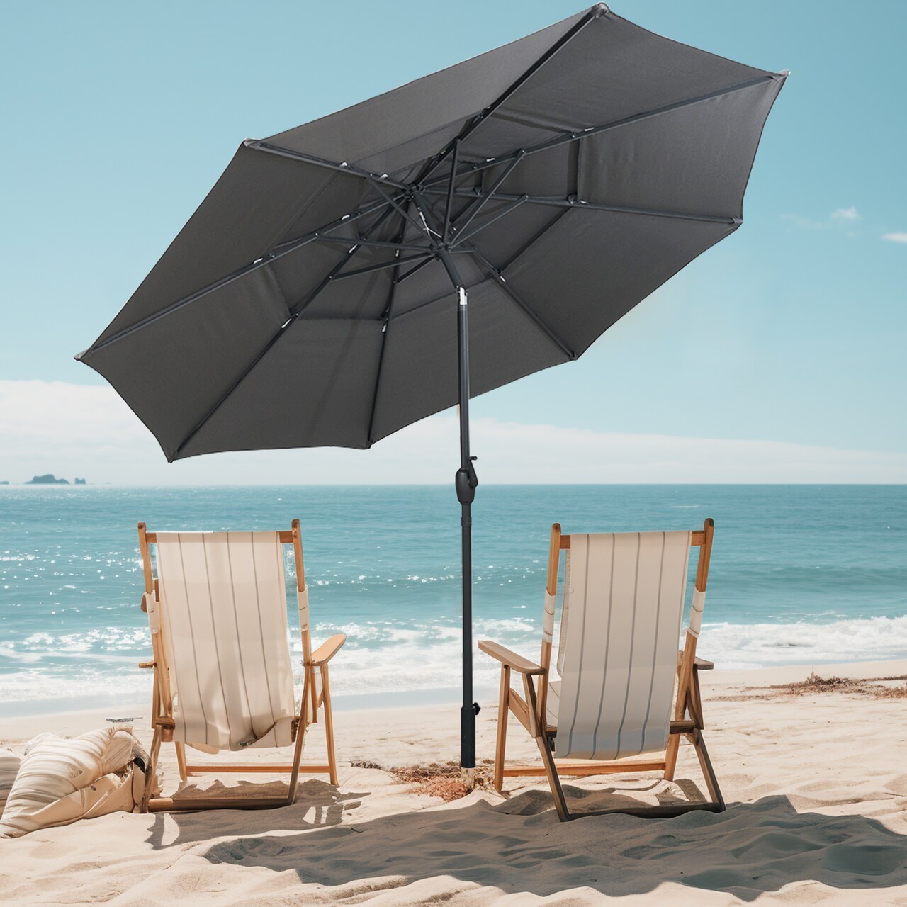 10 ft Garden Umbrella with 3-Tier Vented Design and Tilt Adjustment